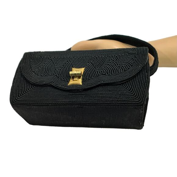 Vintage 40s Small Black Cordé Box Bag | 7 x 3 x 2 5/8 - Picture 1 of 10